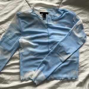 Mesh long sleeve crop with cloud pattern